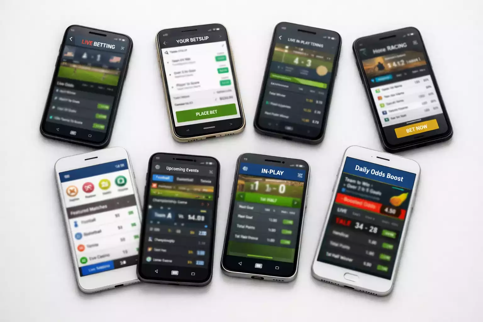 Diversi smartphone con app di bookmaker sugli schermi