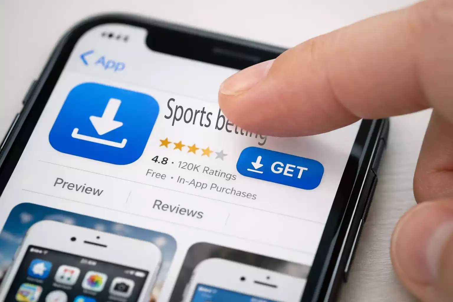 Dito che tocca icona di download su schermo smartphone