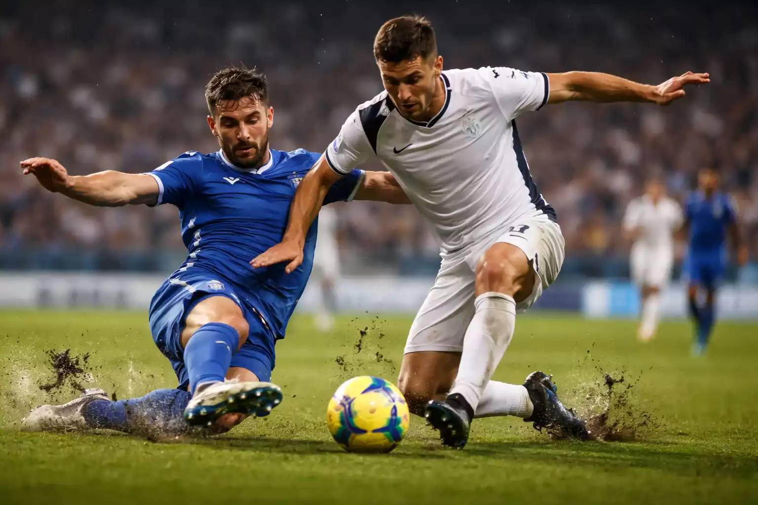 Giocatori di Serie A in azione durante un contrasto