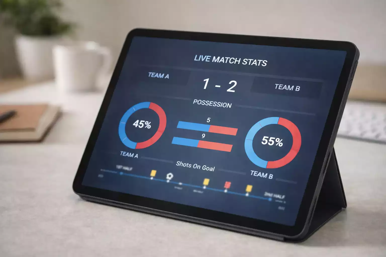 Schermo con statistiche live e dati di una partita in corso
