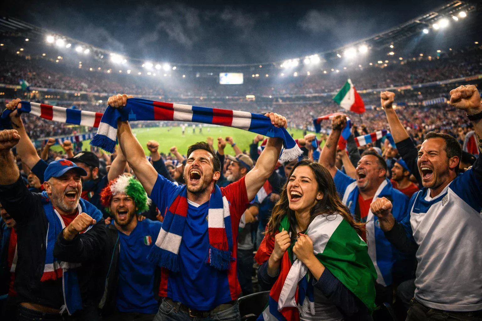 Tifosi italiani esultano allo stadio durante una partita di Serie A